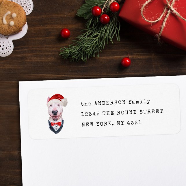 Cute Bull Terrier Christmas Dog Return Address Label (Creator Uploaded)