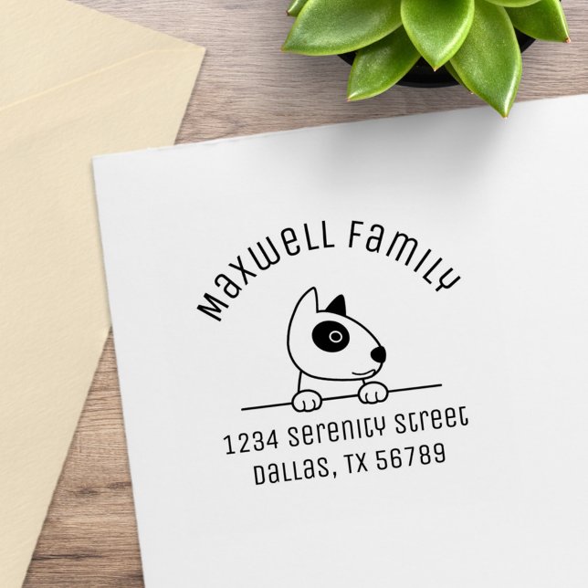Cute Bull Terrier Dog Arch Family Address 2 Rubber Stamp (Creator Uploaded)