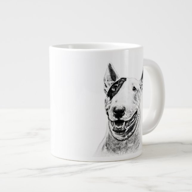 Cute Bull Terrier dog art Giant Coffee Mug (Front Right)