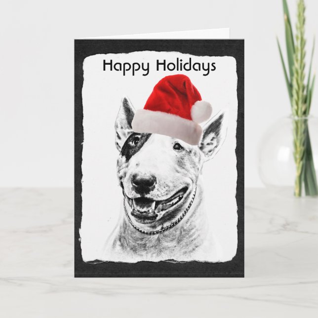 Cute Bull Terrier dog art Holiday Card (Front)