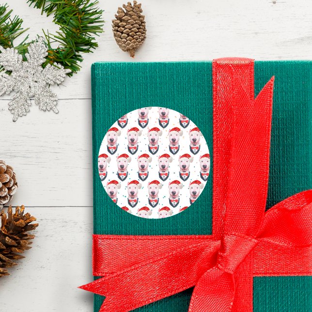Cute Bull Terrier Dog Christmas Pattern Classic Round Sticker (Creator Uploaded)