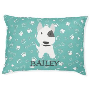 Cute Bull Terrier Dog Customizable Name Pet Bed
