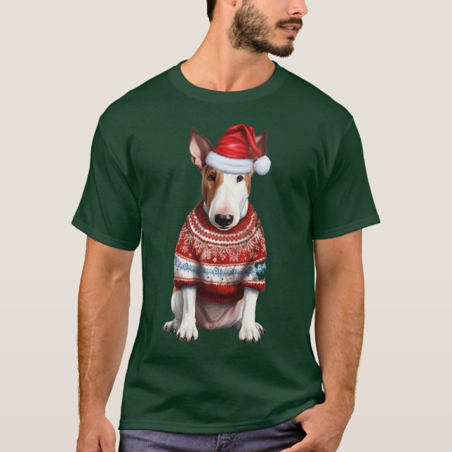 Cute Bull Terrier Dog Lover Funny Christmas T-Shirt (Front)