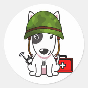 Cute Bull Terrier Dog Wearing army helmet Classic Round Sticker