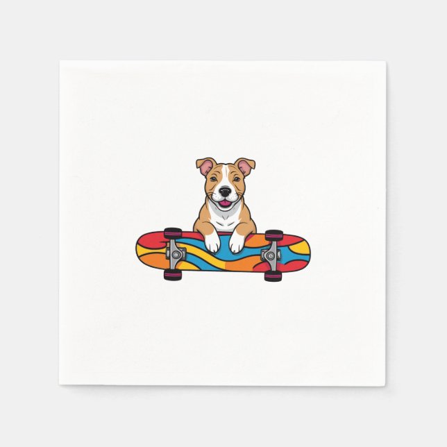 Cute Bull Terrier on a Skateboard Napkins (Front)