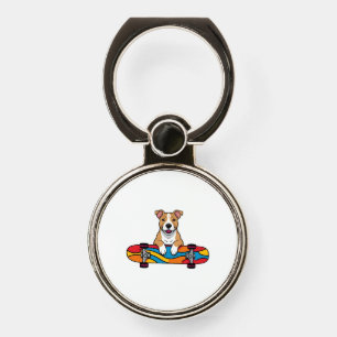 Cute Bull Terrier on a Skateboard Phone Ring Stand