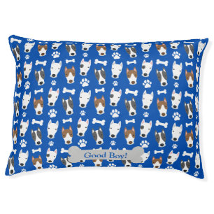 Cute Bull Terrier Paws Bones Blue Pet Design Bed