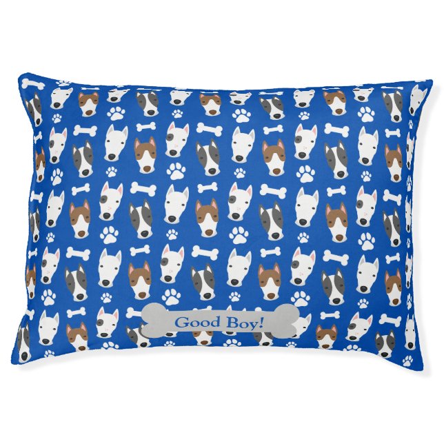 Cute Bull Terrier Paws Bones Blue Pet Design Bed (Front)