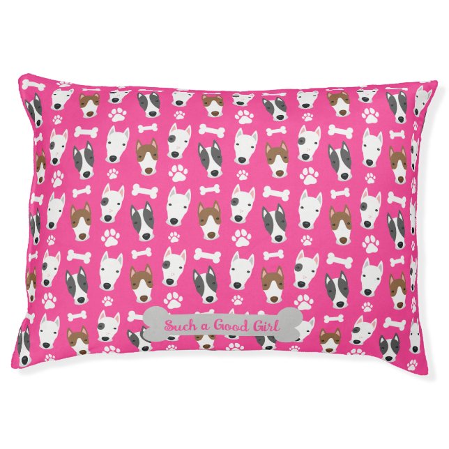 Cute Bull Terrier Paws Bones Pink Pet Design Bed (Front)