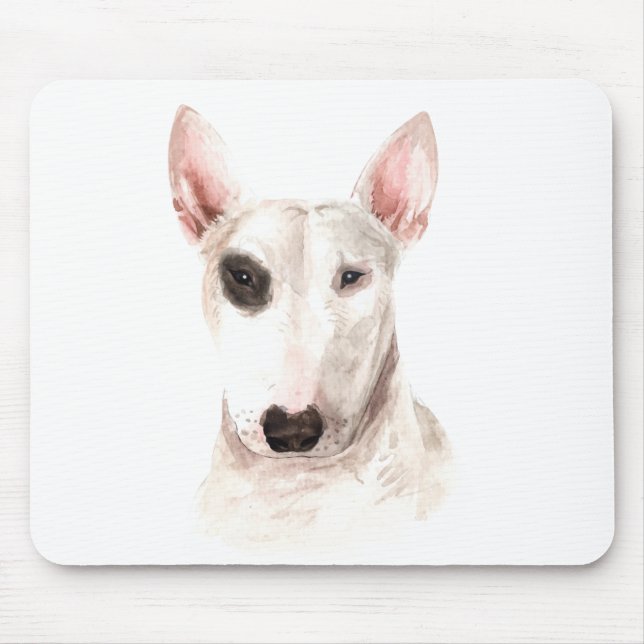 Cute Bull Terrier Puppy Dog Lover Watercolor Mouse Pad (Front)