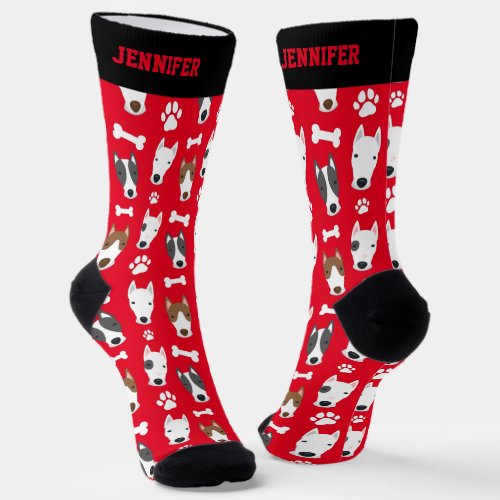 Cute Bull Terrier Puppy Pattern Dog Lover Socks