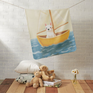 Cute Bull Terrier Puppy Sailboat Pastel Baby Blanket