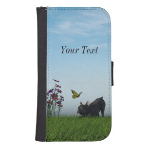 Cute Bulldog and Butterfly Galaxy S4 Wallet Case