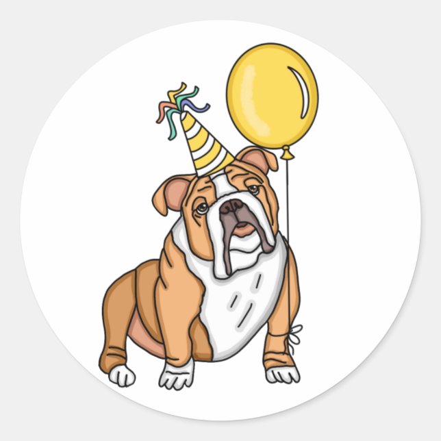 Cute Bulldog Birthday Classic Round Sticker (Front)