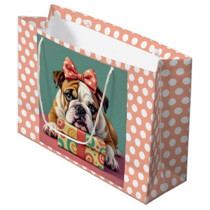 Cute Bulldog Birthday Polka Dot Large Gift Bag