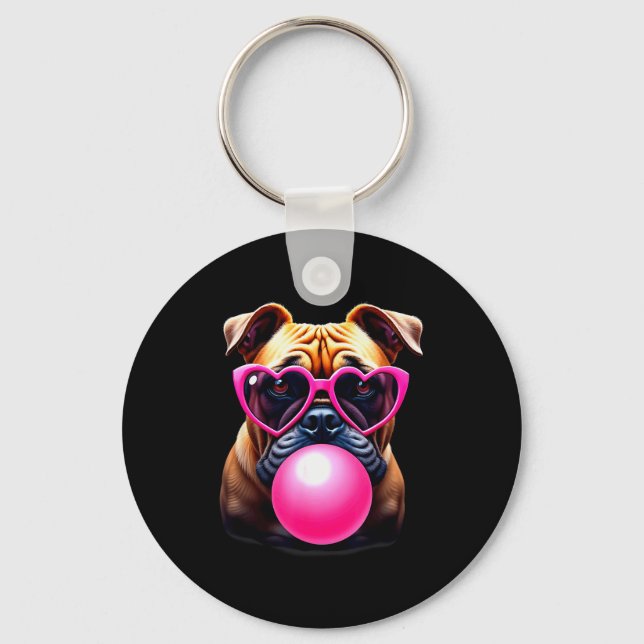 Cute Bulldog Blowing Bubble Gum  Keychain (Front)