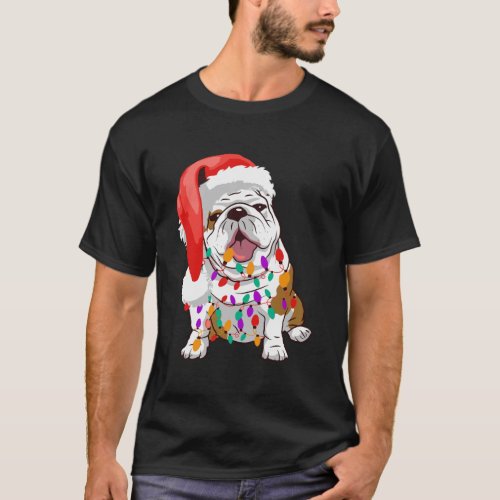 Cute Bulldog Christmas Shirt Santa Hat Xmas Led Li