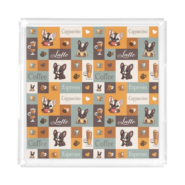 Cute Bulldog Coffee Love  Acrylic Tray (Front)