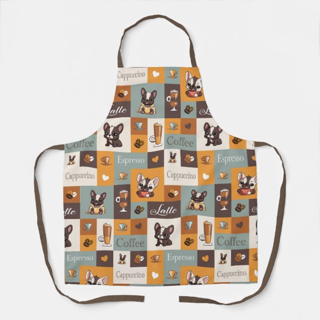 Cute Bulldog Coffee Love  Apron (Front)