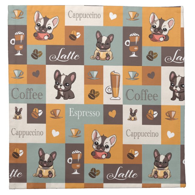 Cute Bulldog Coffee Love  Cloth Napkin (Front)
