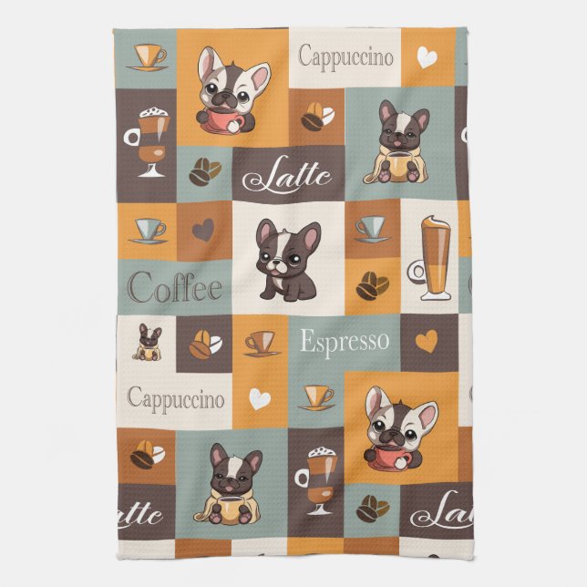 Cute Bulldog Coffee Love  Kitchen Towel (Vertical)