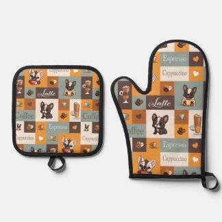 Cute Bulldog Coffee Love Oven Mitt & Pot Holder Set