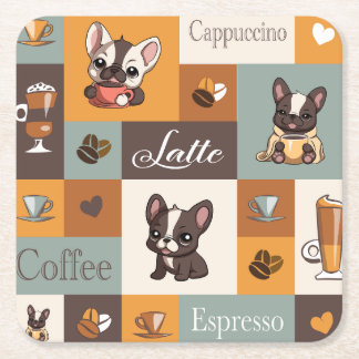 Cute Bulldog Coffee Love Square Paper Coaster