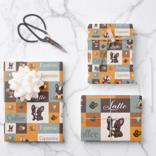 Cute Bulldog & Coffee vintage Wrapping Paper Sheets