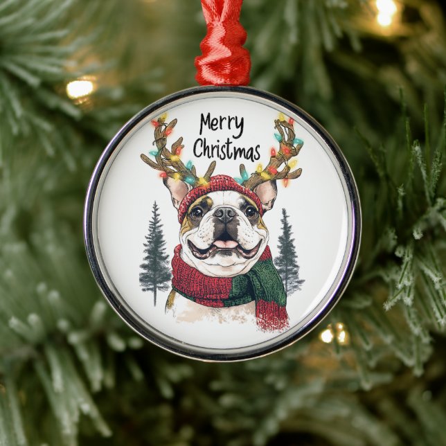 Cute Bulldog Dog Metal Ornament (Tree)