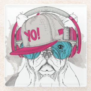 Cute Bulldog Glass Coaster