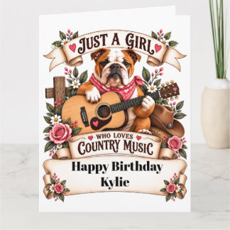 Cute Bulldog & Guitar country music  birthday Card
