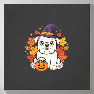 Cute Bulldog Halloween Pumpkin Dog Design_1 Canvas Photo Tile