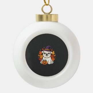 Cute Bulldog Halloween Pumpkin Dog Design_1 Ceramic Ball Christmas Ornament