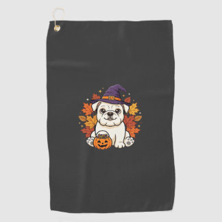 Cute Bulldog Halloween Pumpkin Dog Design_1 Golf Towel