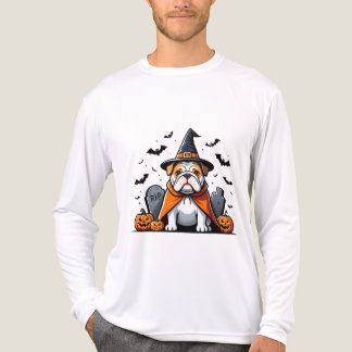 Cute Bulldog Halloween T-Shirt – Witch Hat, Pumpki Tri-Blend Shirt