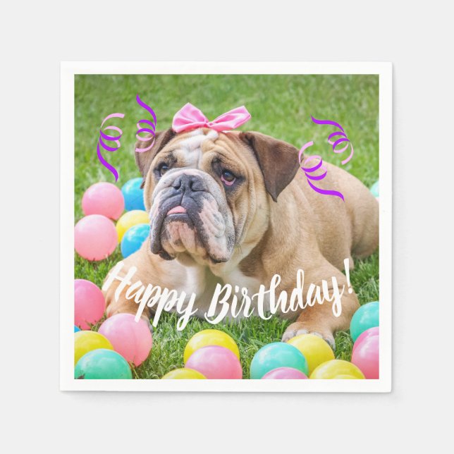 Cute Bulldog Happy Birthday Paper Napkins (Front)