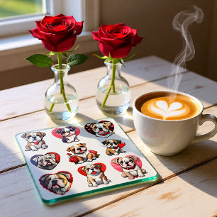 Cute Bulldog Love Glass Coaster