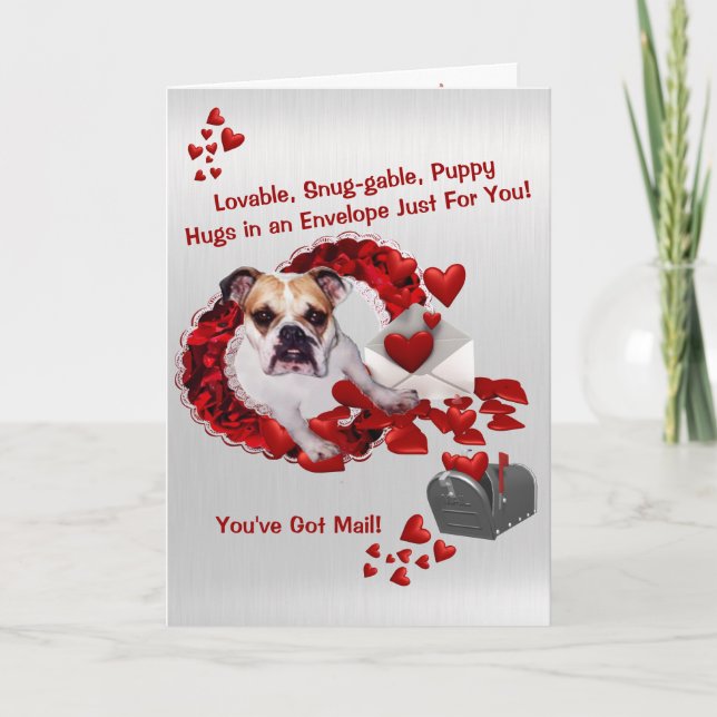 Cute Bulldog Maddie Valentine - You've Got Mail! Holiday Card (Front)