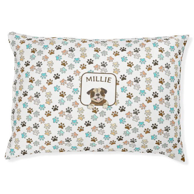 Cute Bulldog Paws Personalized Pet Bed (Front)