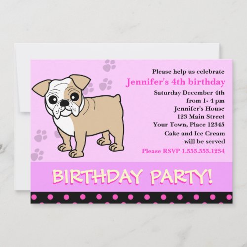 Cute Bulldog Puppy Birthday Party Invitation