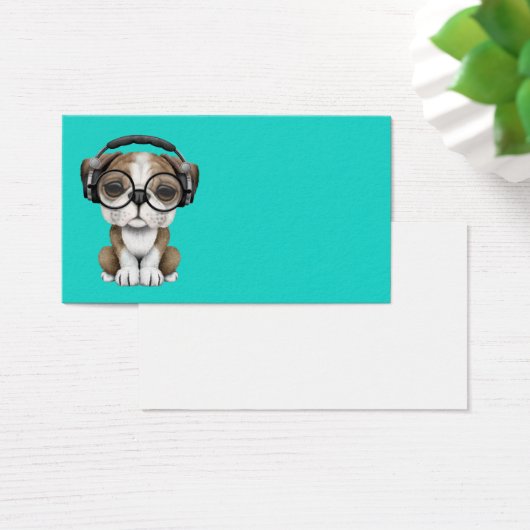 Cute Bulldog Puppy Dj Wearing Headphones (Desk)