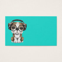 Cute Bulldog Puppy Dj Wearing Headphones