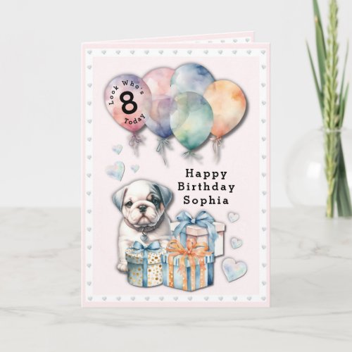 Cute Bulldog Puppy Dog 8th Birthday Card
