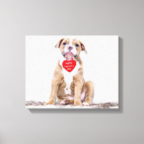 Cute Bulldog Puppy Happy Valentines Day Canvas Print