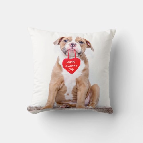Cute Bulldog Puppy Happy Valentines Day Pillow