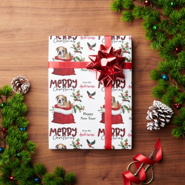 Cute Bulldog Puppy in Christmas Gift Bag Wrapping Paper (Holiday Gift)