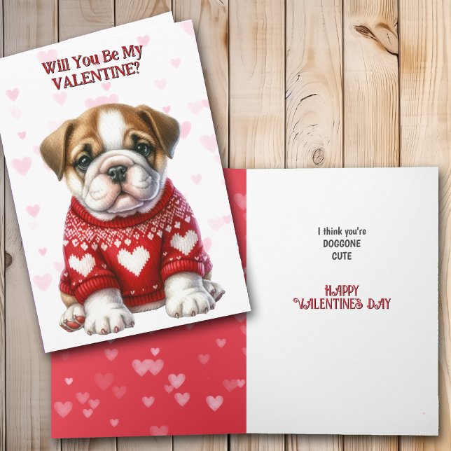 Cute Bulldog Puppy in Sweater Valentine Holiday Card (Creator Uploaded)