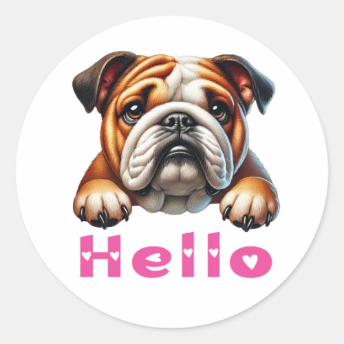 Cute Bulldog Puppy Love Dog Hello Classic Round Sticker