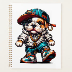 Cute Bulldog Puppy Personalized Gold Spiral  Planner