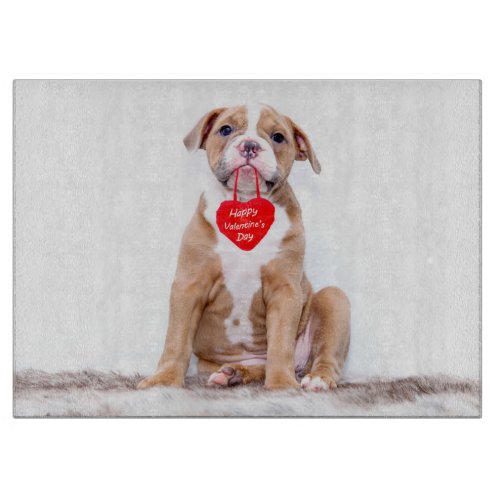 Cute Bulldog Puppy Valentines Day Cutting Board